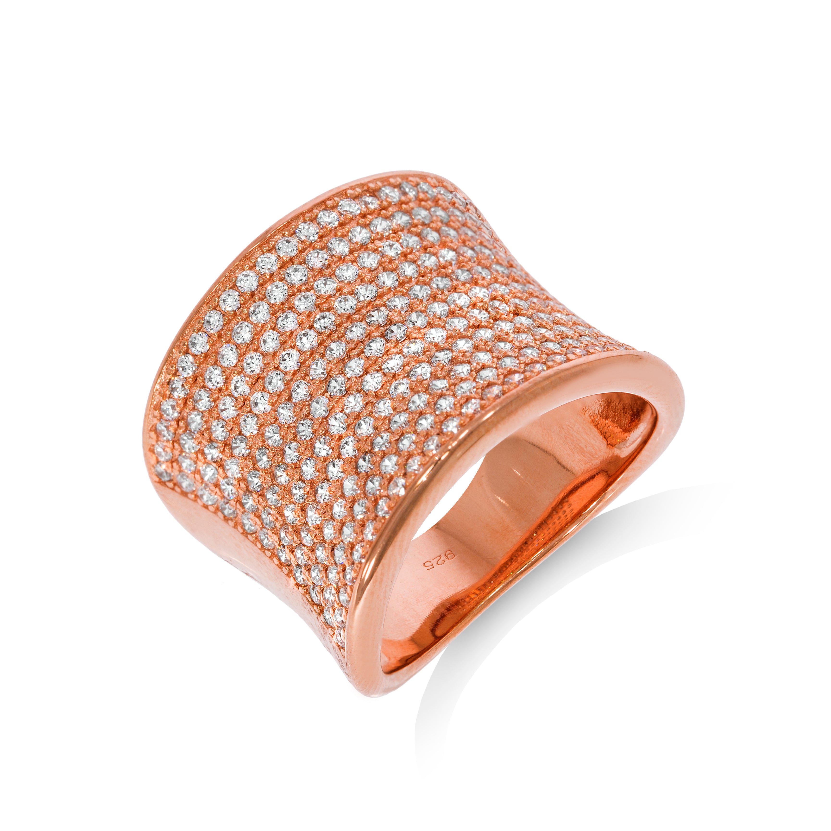 Micro Pave Rose Coated Fancy Silver Cz Ring