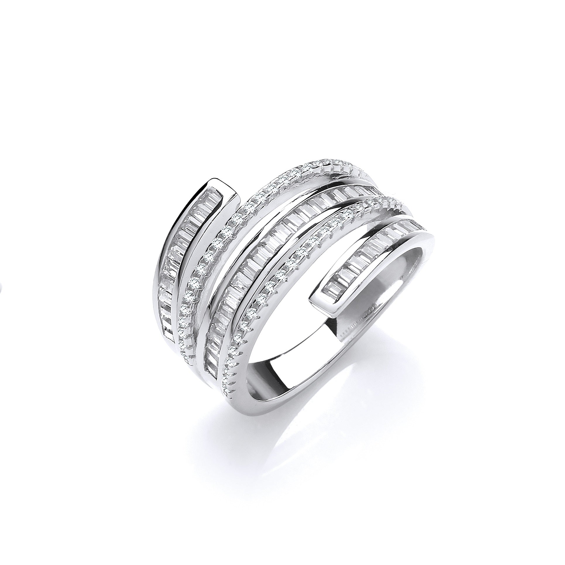Silver 5 Layer Baguette and Round Czs Ring