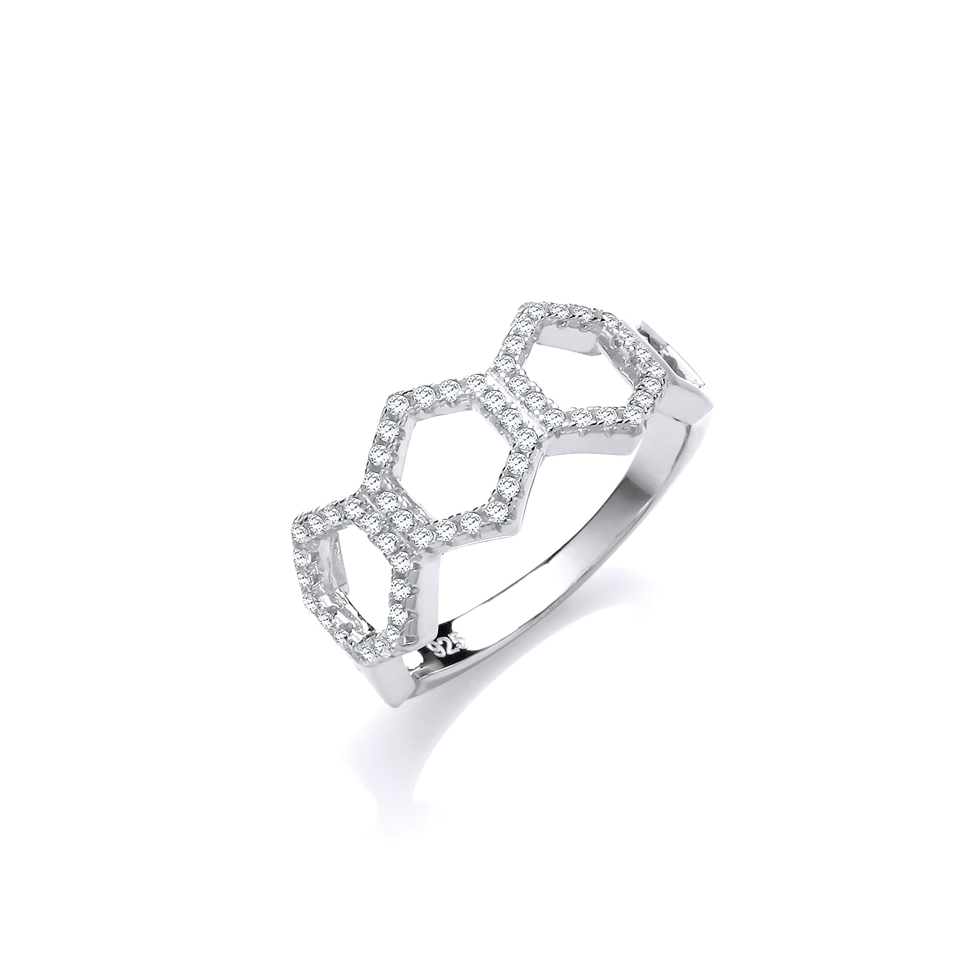 Honeycomb Style Micro Pave Cz Silver Ring