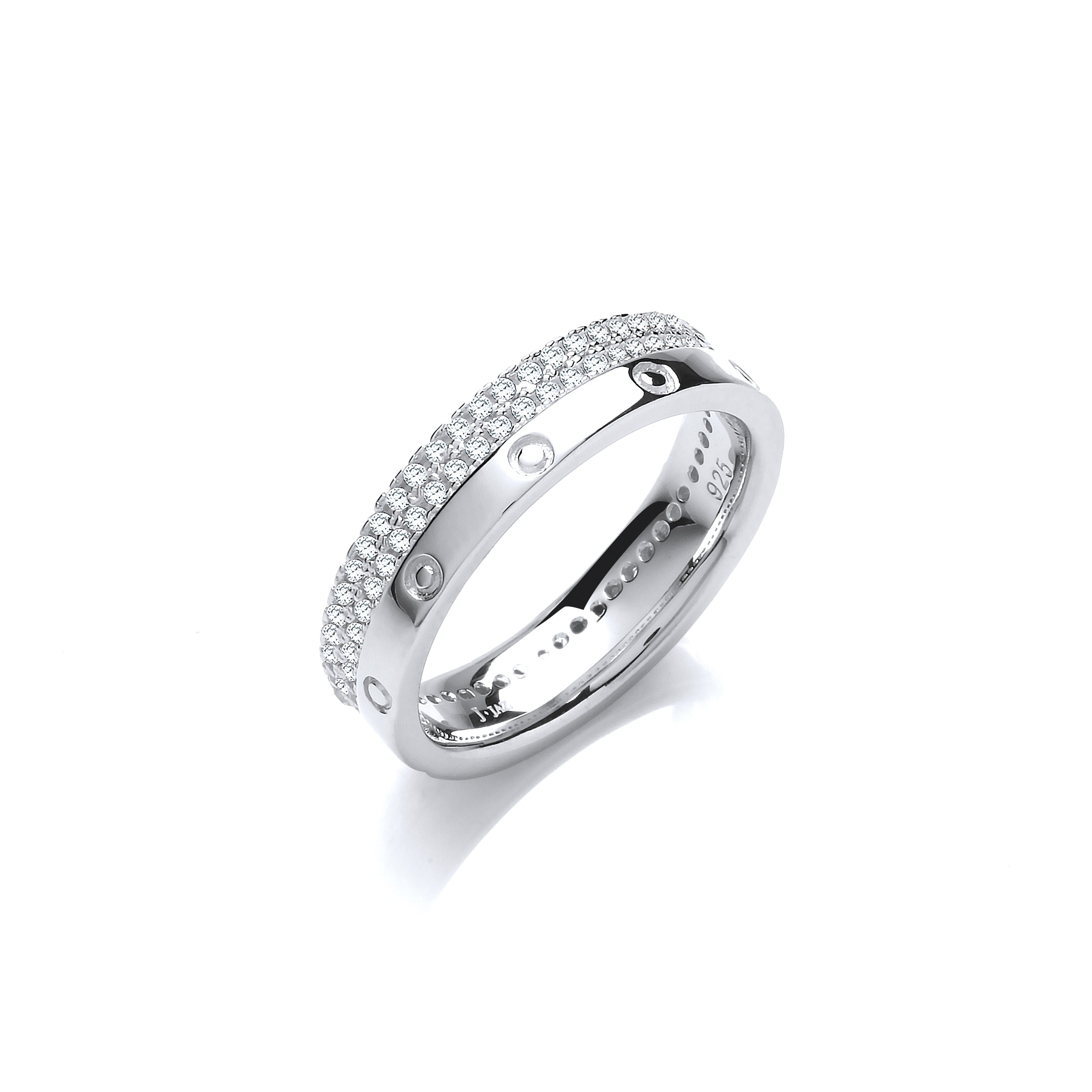 Double Row Micro Pave Cz Fancy Silver Ring