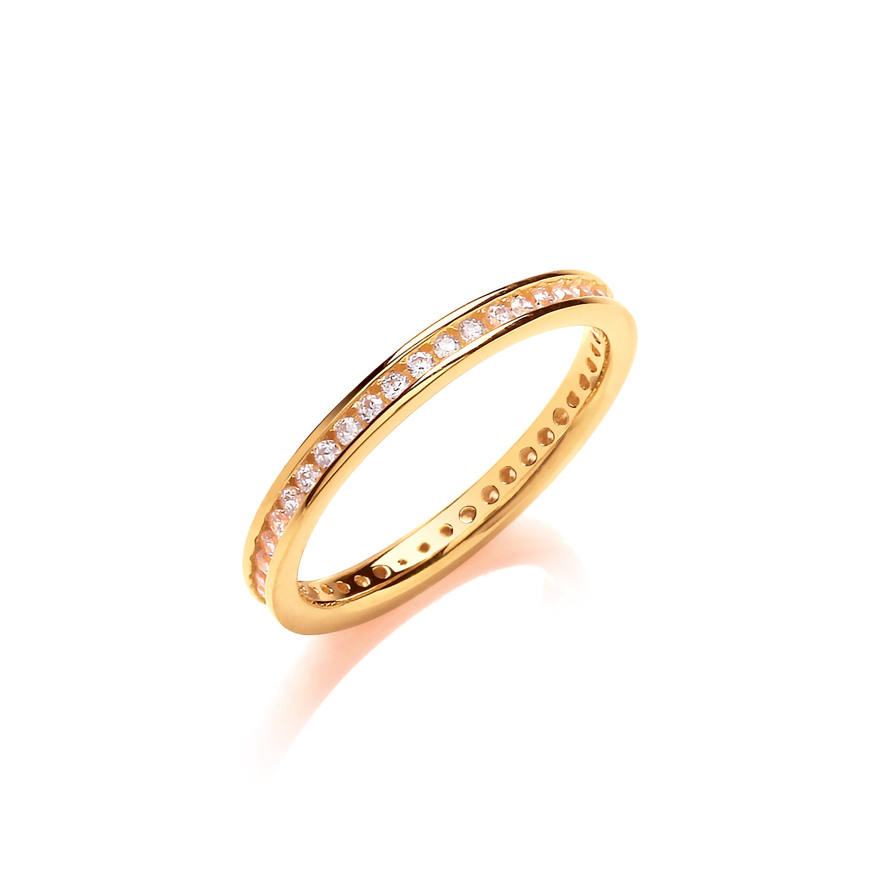 2mm Full ET Round Brilliant Cz YG Plated Silver Ring