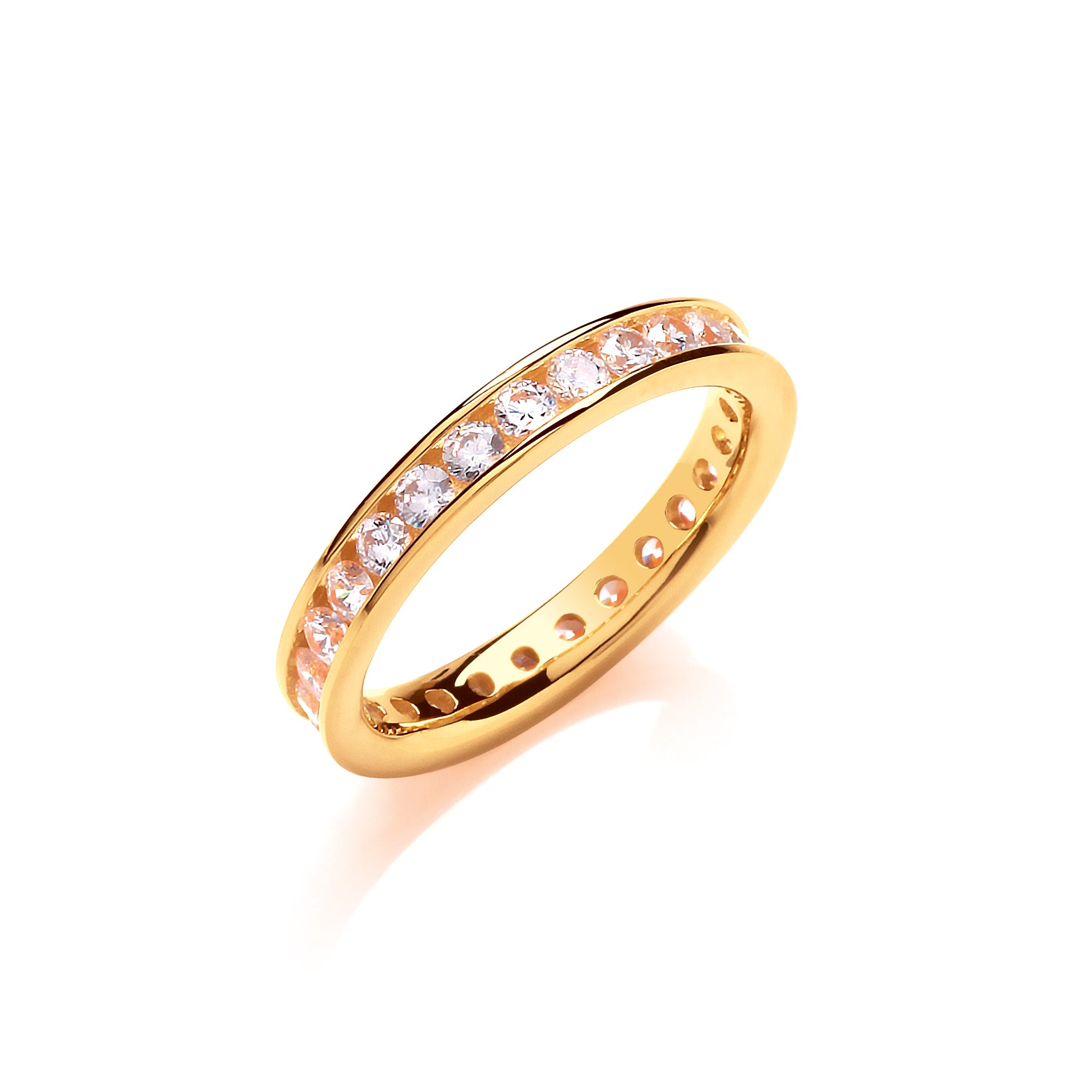 3mm Full ET Round Brilliant Cz YG Plated Silver Ring