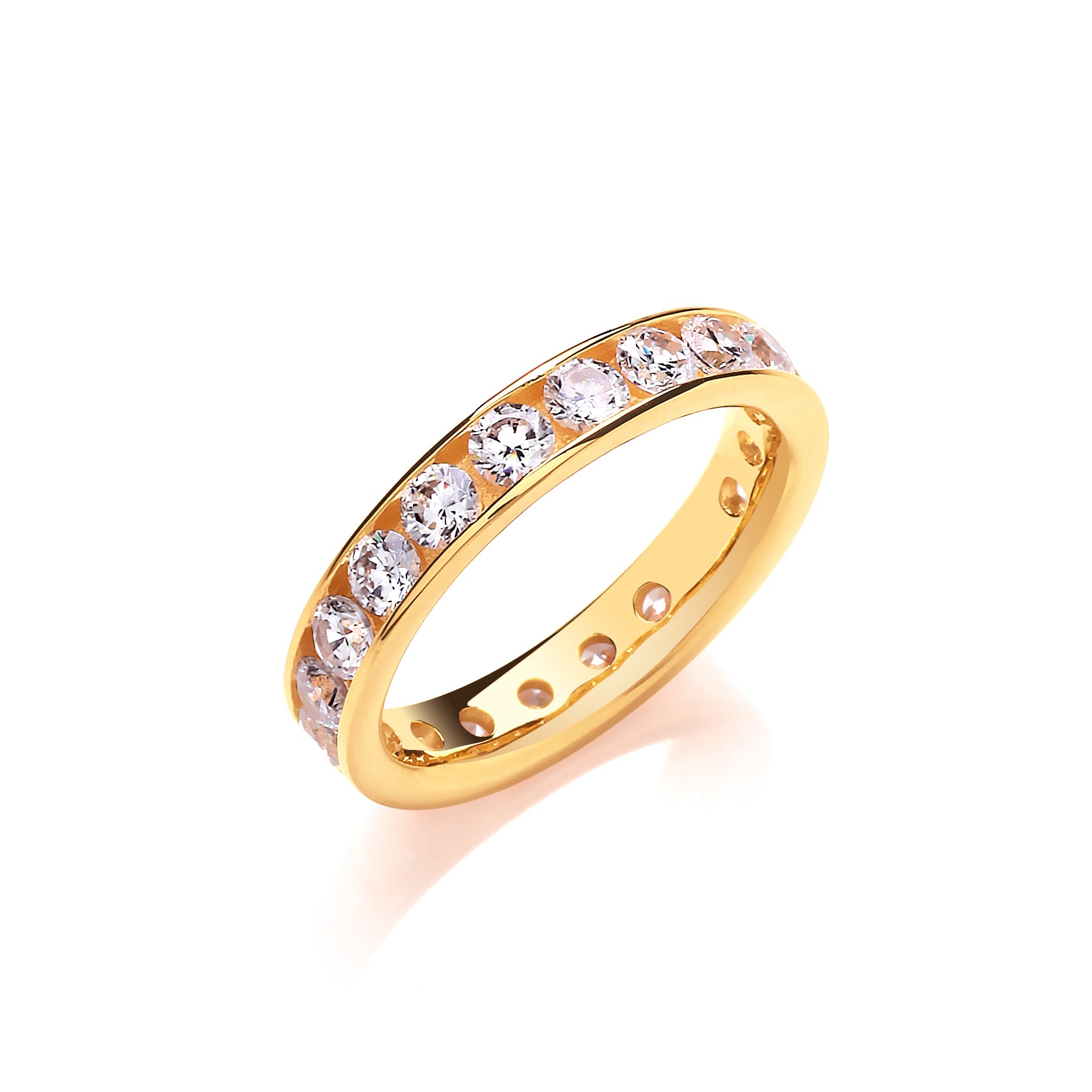 4mm Full ET Round Brilliant Cz YG Plated Silver Ring
