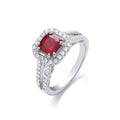 Red pc Cz High Setting Split Shank Fancy Silver Ring