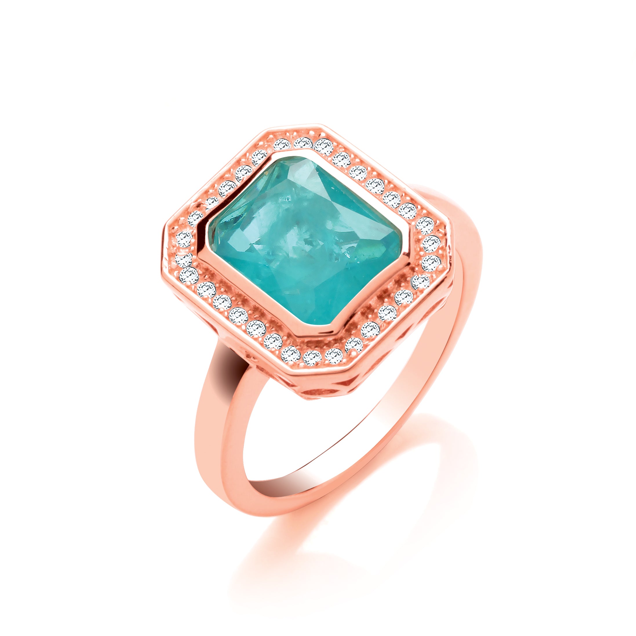Green Natural Stone and Glass Emerald Cut RG Plated Silver Ring
