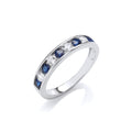 Sapphire Blue and Clear CZ Half ET Silver Ring