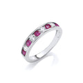 Ruby Red and Clear CZ Half ET Silver Ring