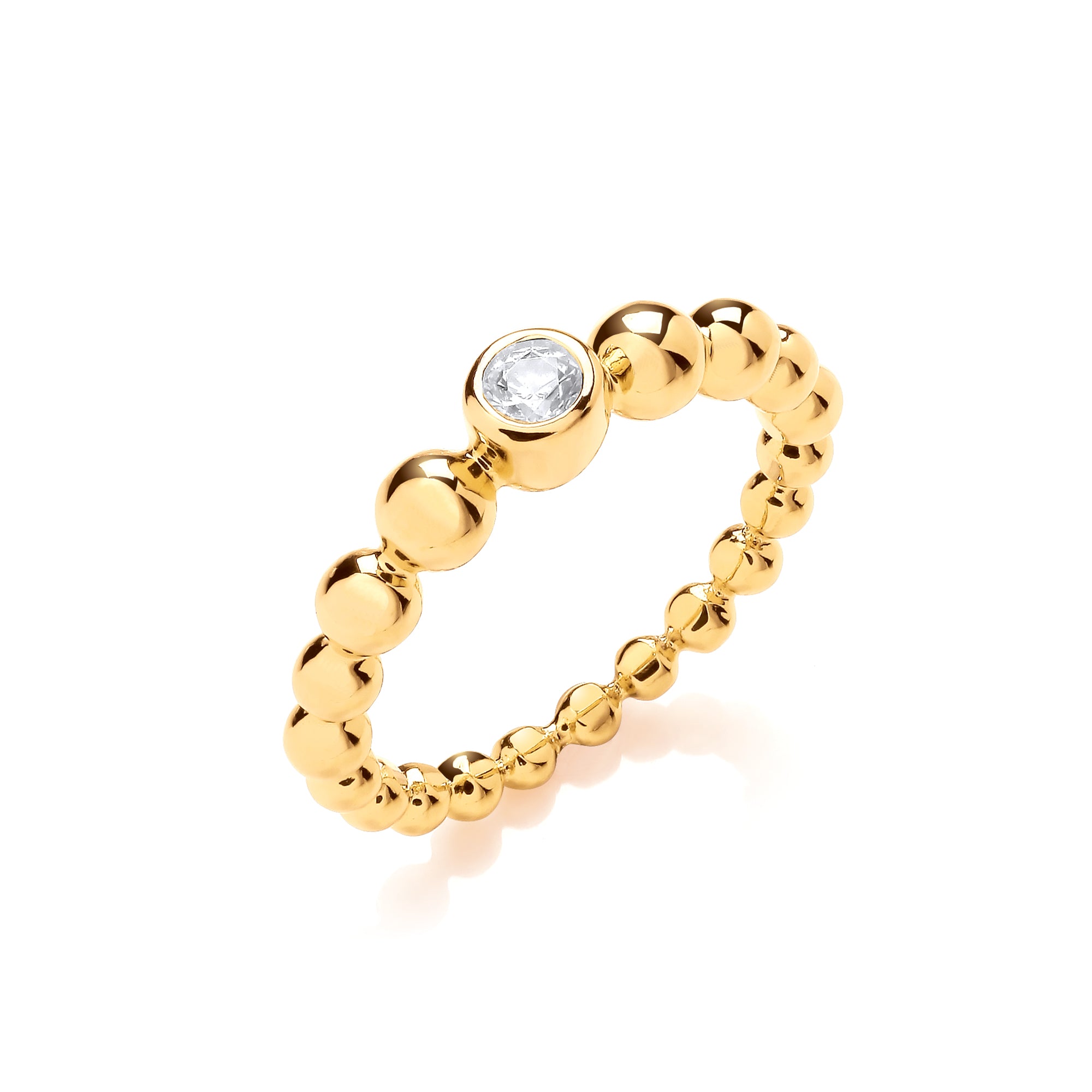 SS CZ Beaded YG Plated Silver Ring