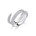 Cross Over Two Bands CZs Silver Ring