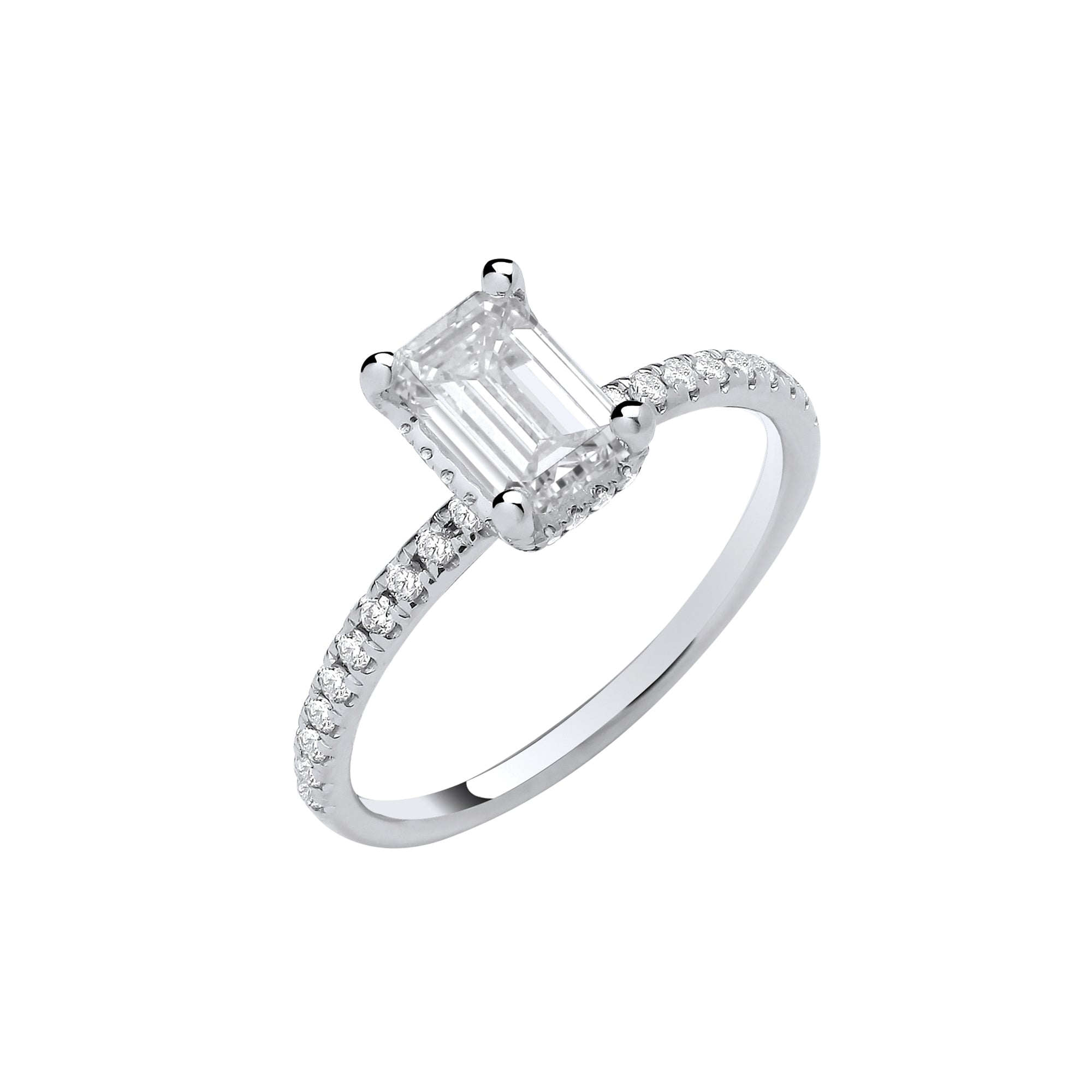 18ct White Gold 1.23ctw Emerald Cut LAB GROWN Hidden Halo Diamond Ring IGI Certified