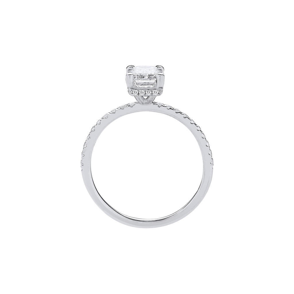 18ct White Gold 1.23ctw Emerald Cut LAB GROWN Hidden Halo Diamond Ring IGI Certified