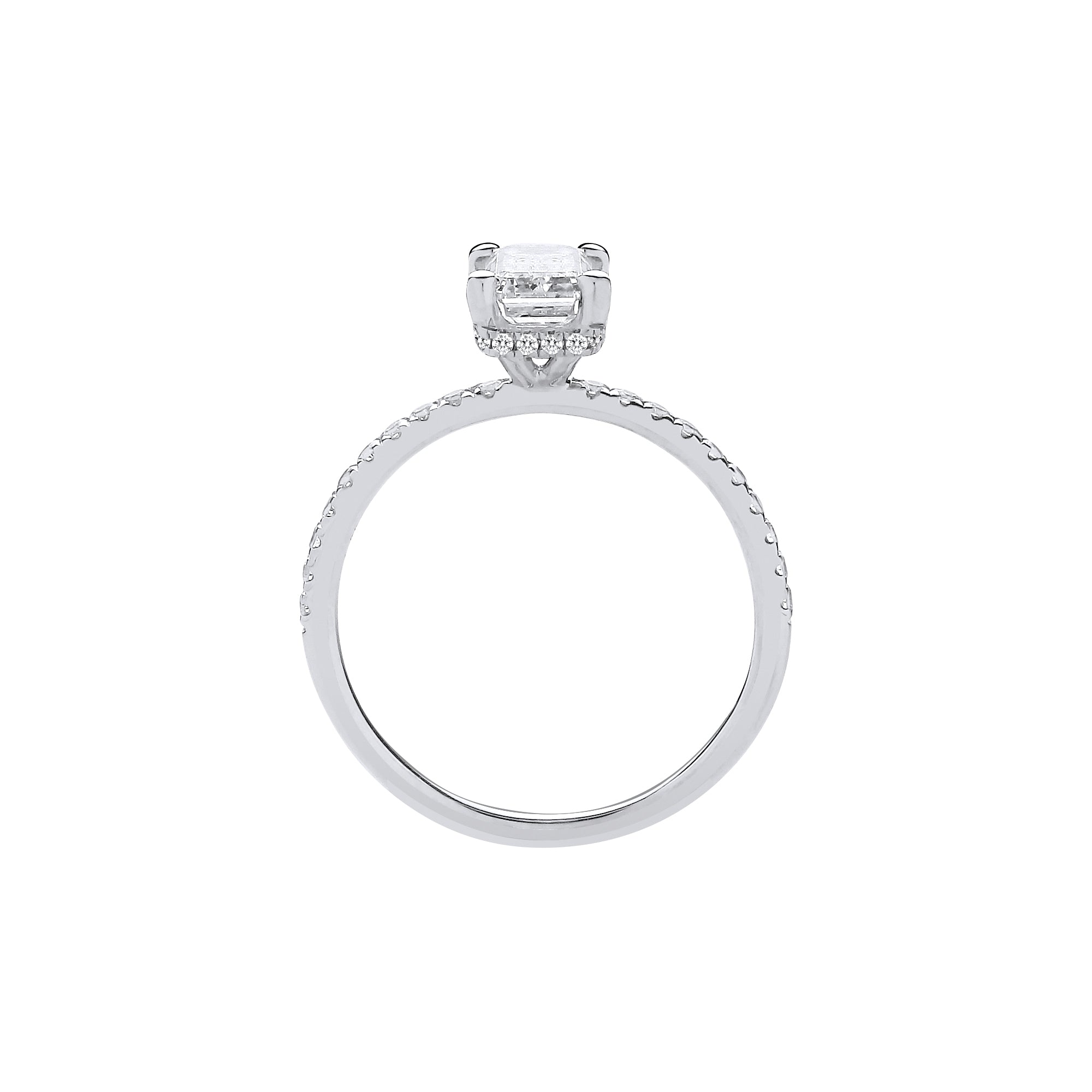 18ct White Gold 1.23ctw Emerald Cut LAB GROWN Hidden Halo Diamond Ring IGI Certified