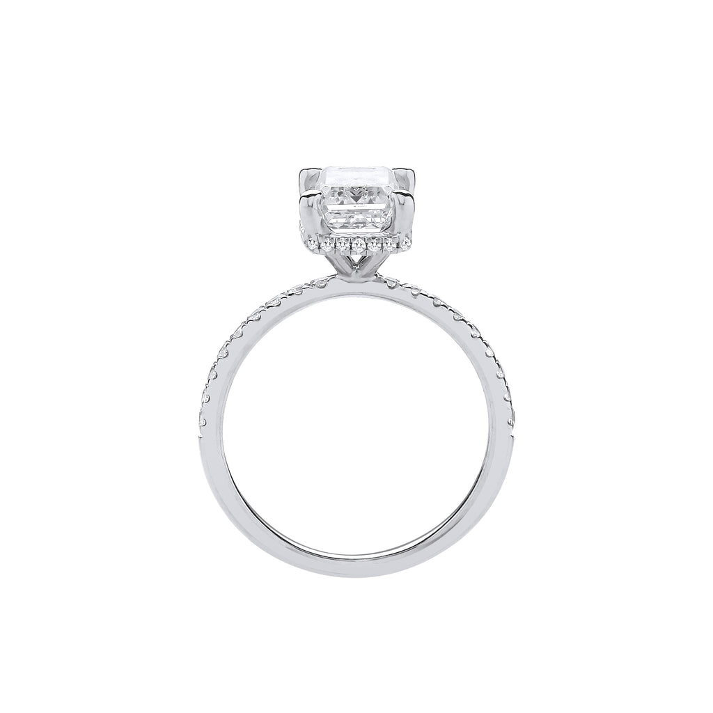 18ct White Gold 2.25ctw Emerald Cut LAB GROWN Hidden Halo Diamond Ring IGI Certified