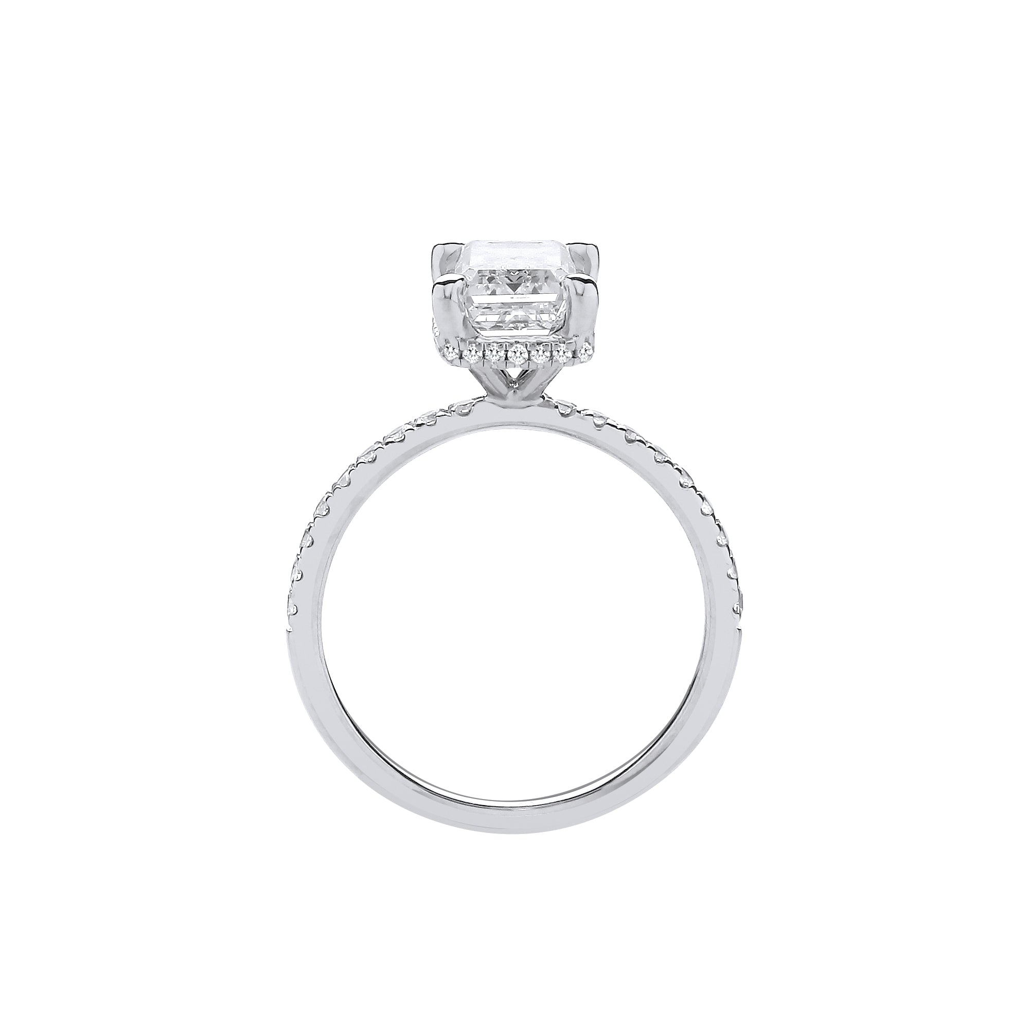 18ct White Gold 2.25ctw Emerald Cut LAB GROWN Hidden Halo Diamond Ring IGI Certified