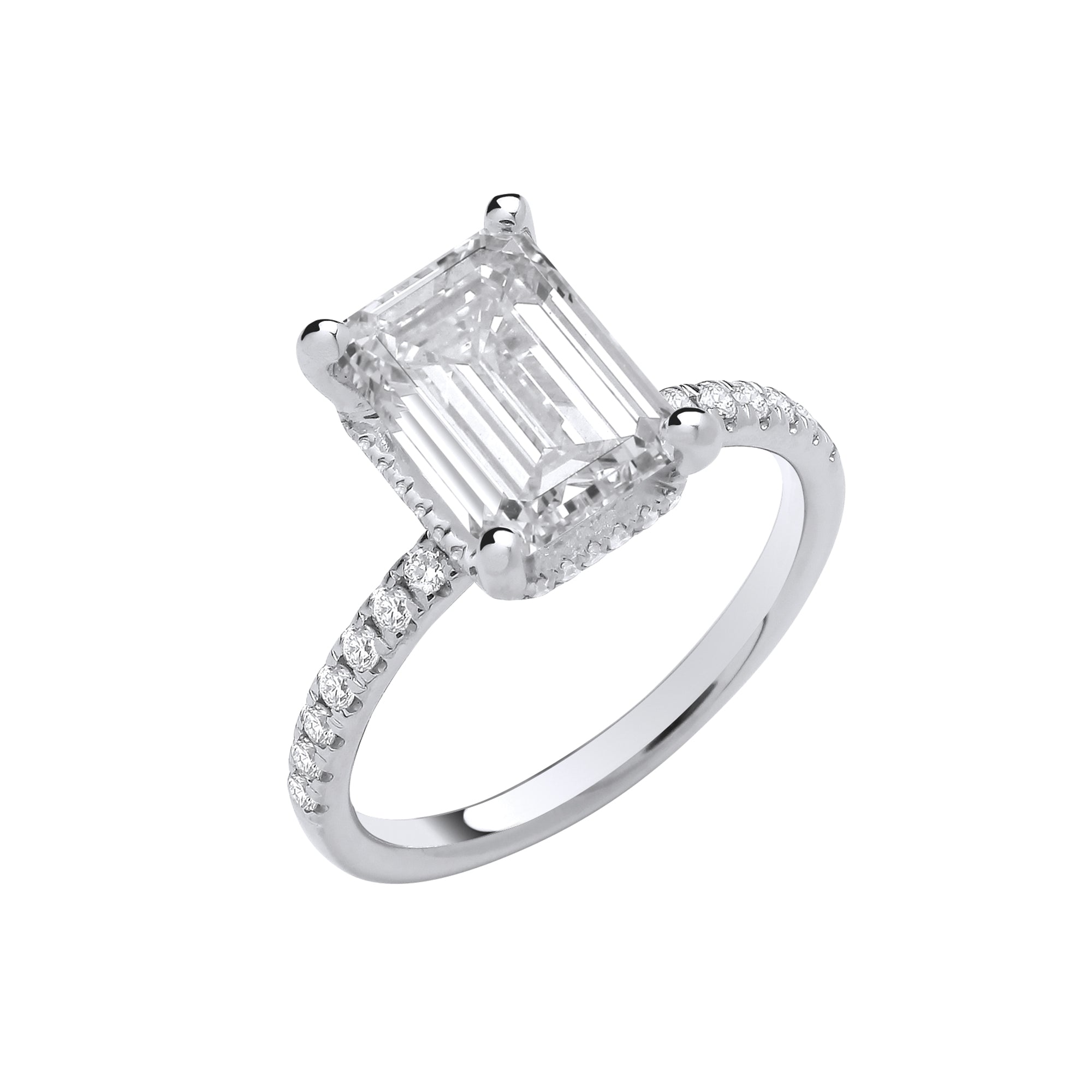 18ct White Gold 3.30ctw Emerald Cut LAB GROWN Hidden Halo Diamond Ring IGI Certified