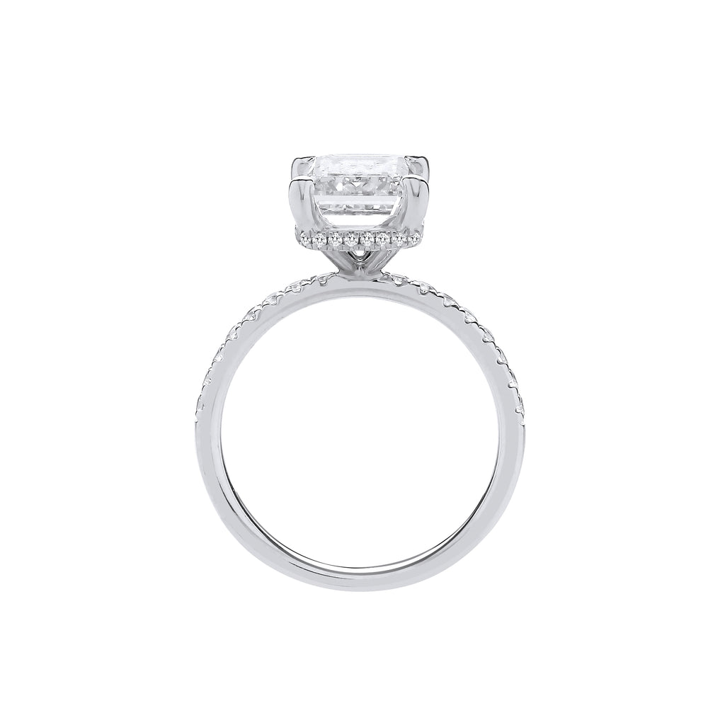 18ct White Gold 3.30ctw Emerald Cut LAB GROWN Hidden Halo Diamond Ring IGI Certified