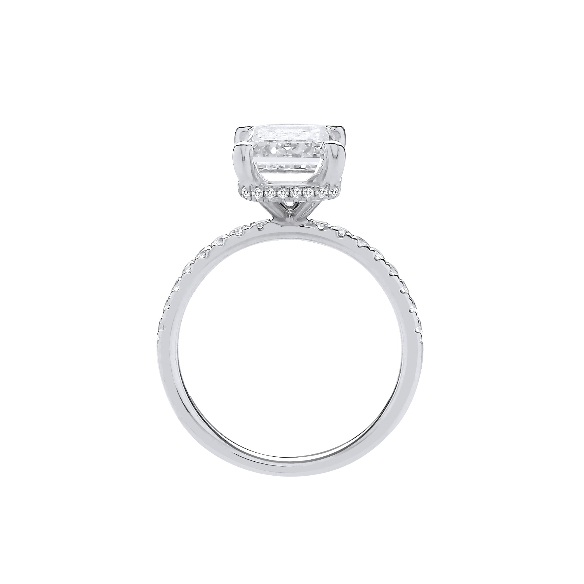 18ct White Gold 3.30ctw Emerald Cut LAB GROWN Hidden Halo Diamond Ring IGI Certified