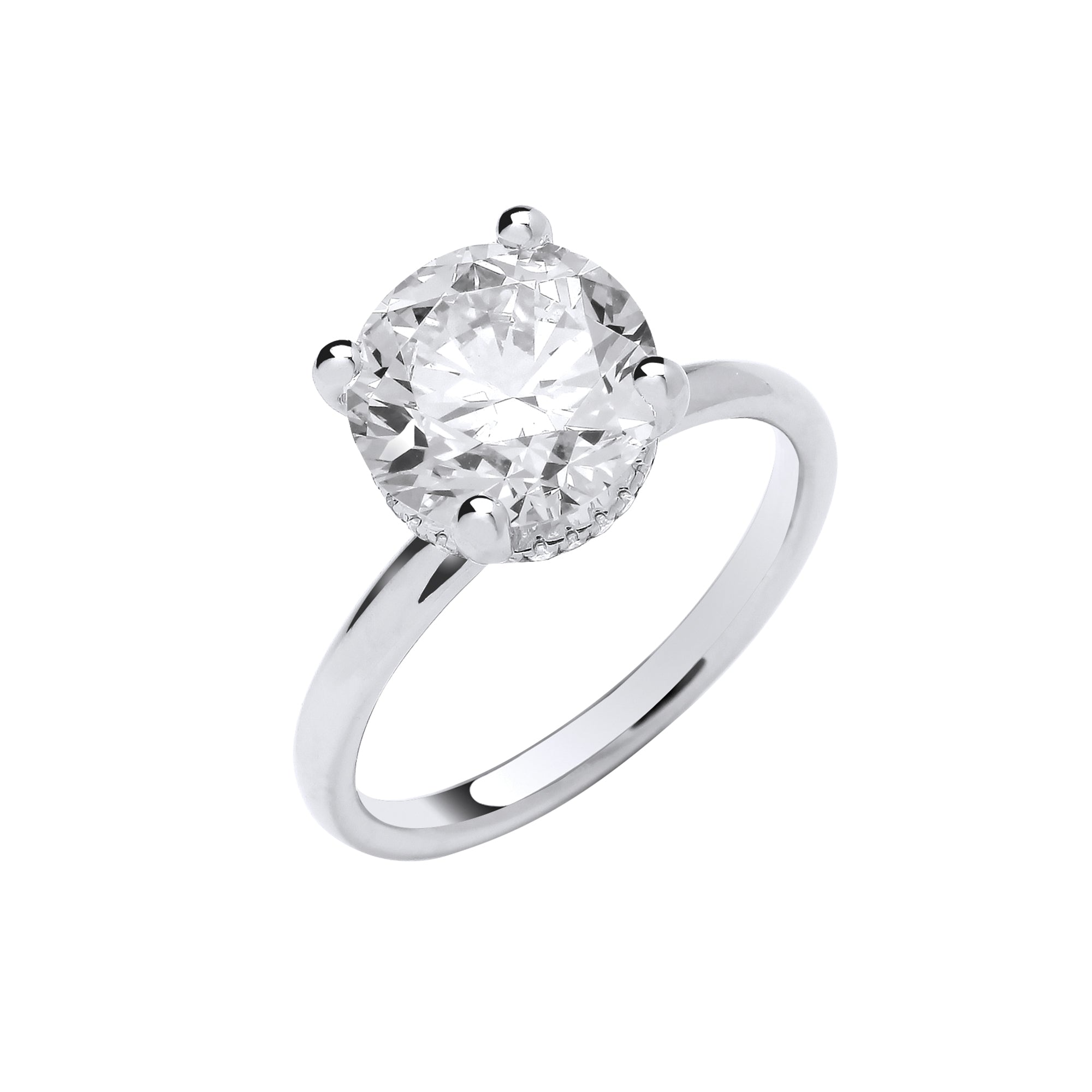 18ct White Gold 3.08ctw Solitaire LAB GROWN Hidden Halo Diamond Ring IGI Certified
