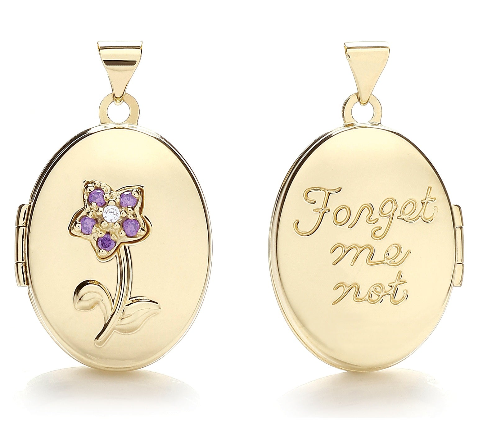 Y/G Oval Double Sided Locket with Purple Cz