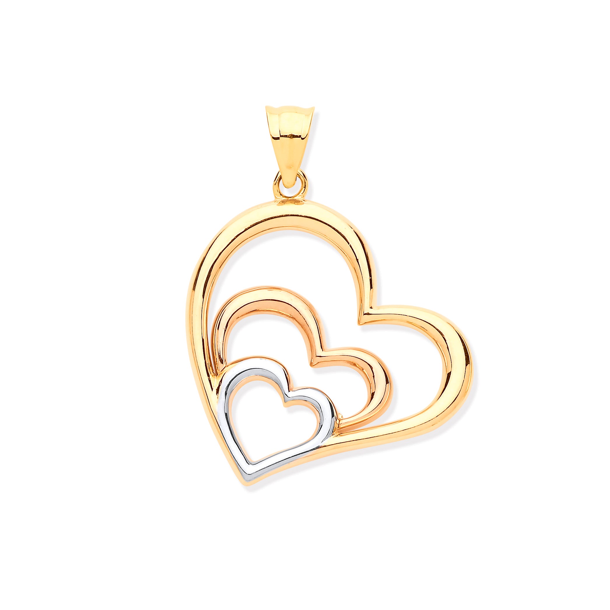 W, R & Y/G Cz Hearts Pendant