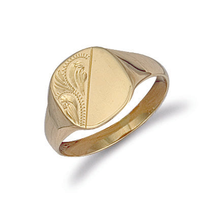 Y/G Cushion Engraved Signet Ring
