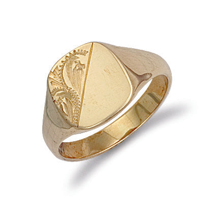 Y/G Cushion Engraved Signet Ring