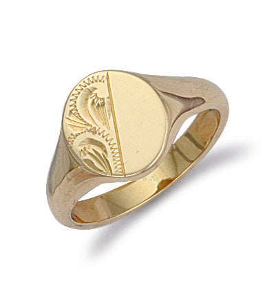 Y/G Oval Engraved Signet Ring