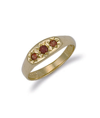 Y/G Garnet 3 Stone Baby Gipsy Ring