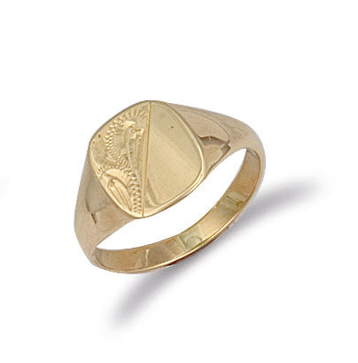 Y/G Cushion Engraved Maiden Signet Ring