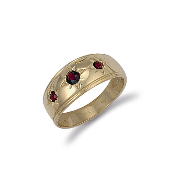 Y/G Gents 3 Stone Garnet Ring