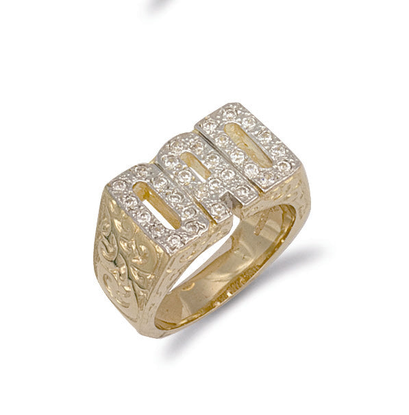 Y/G Cz Barked Sides Dad Ring