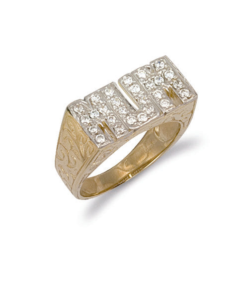 Y/G Cz Patterned Sides Mum Ring