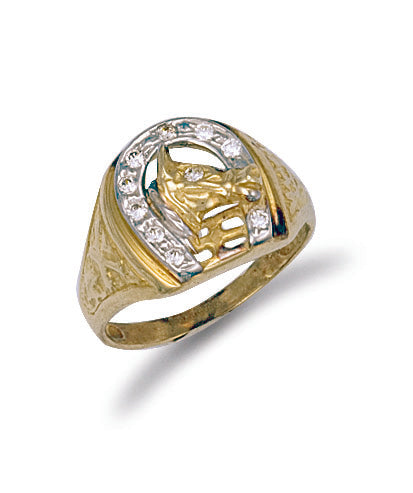 Y/G Horse Shoe & Head Cz Ring
