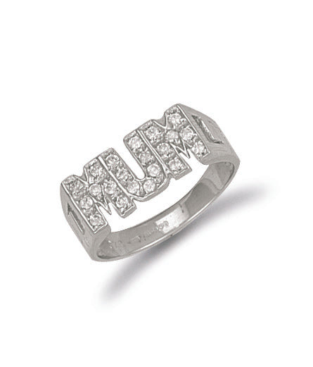 W/G Cz ID Sides Mum Ring