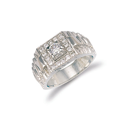 W/G Square Top Gents Cz Ring