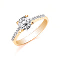 Y/G Ladies Single Stone Cz Shoulder Engraved Heart Ring