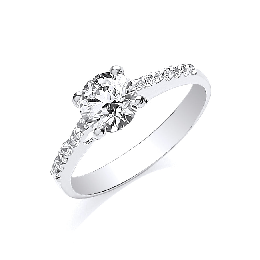 W/G Ladies Single Stone Cz Shoulder Ring