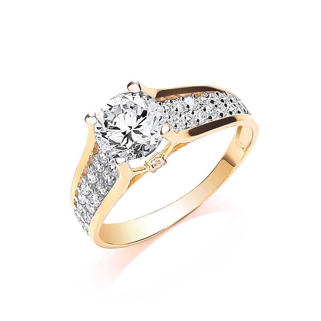 Y/G Ladies Single Stone Two Row Cz Shoulder Ring