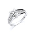 W/G Ladies Single Stone Two Row Cz Shoulder Ring