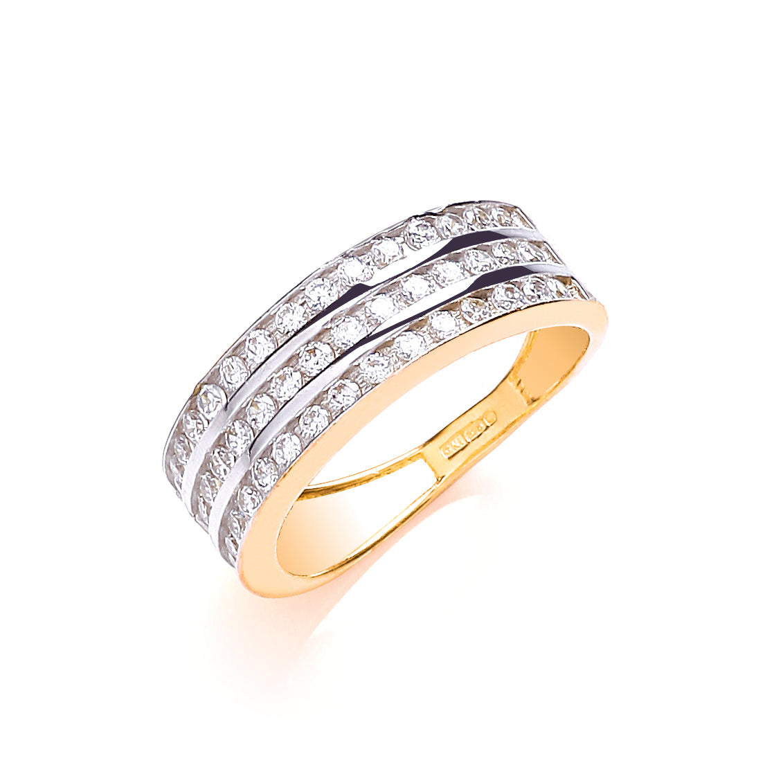 Y/G Ladies Three Row Cz Ring