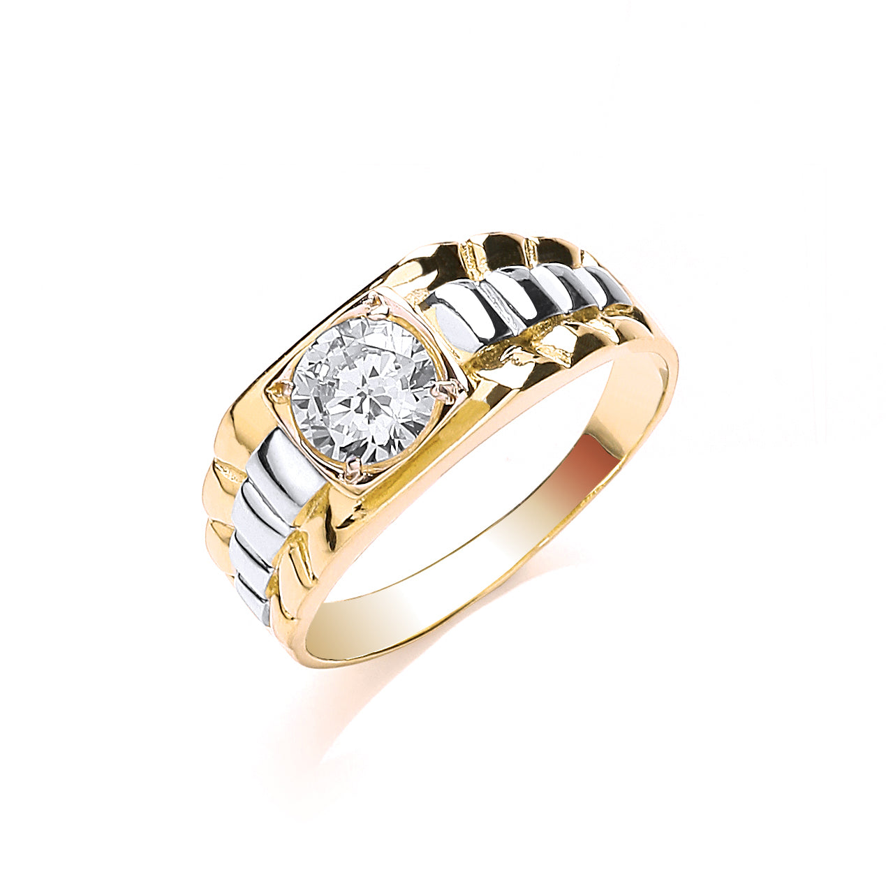 Y/G Gents Square Top Cz Two Colour Ring