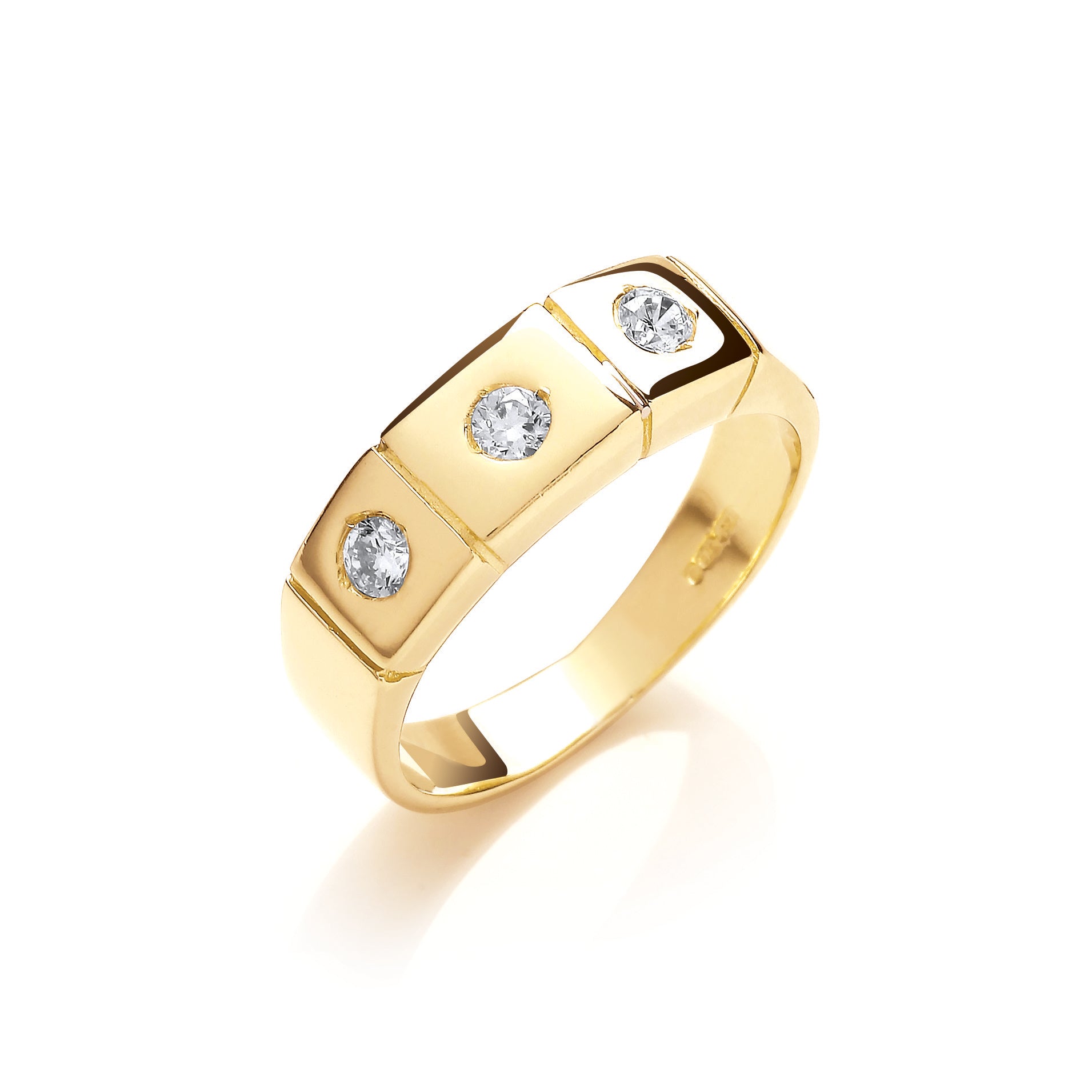 Y/G 3 Stone Rub Over Setting Cz Ring