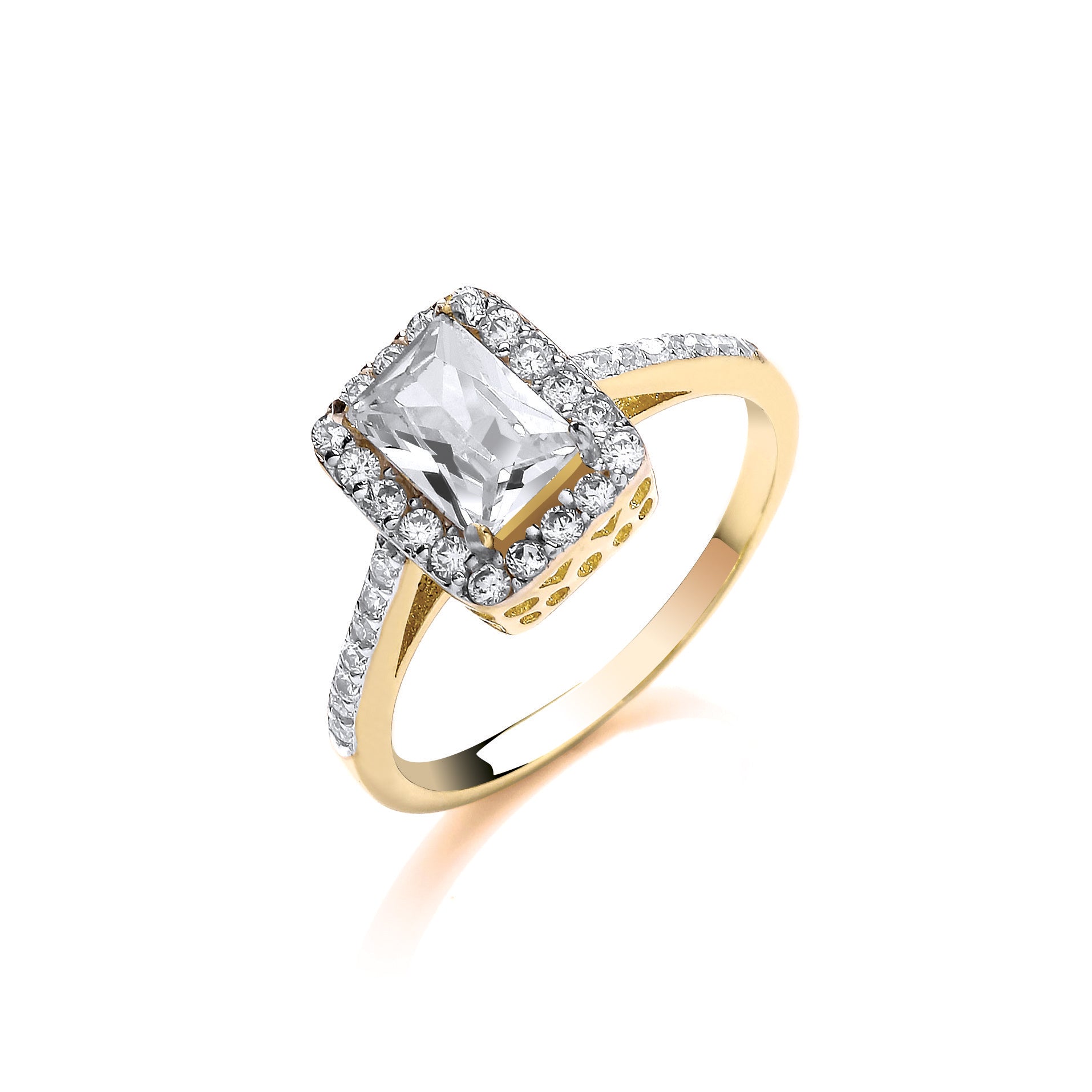 Y/G Ladies Emerald Centre Cz Ring