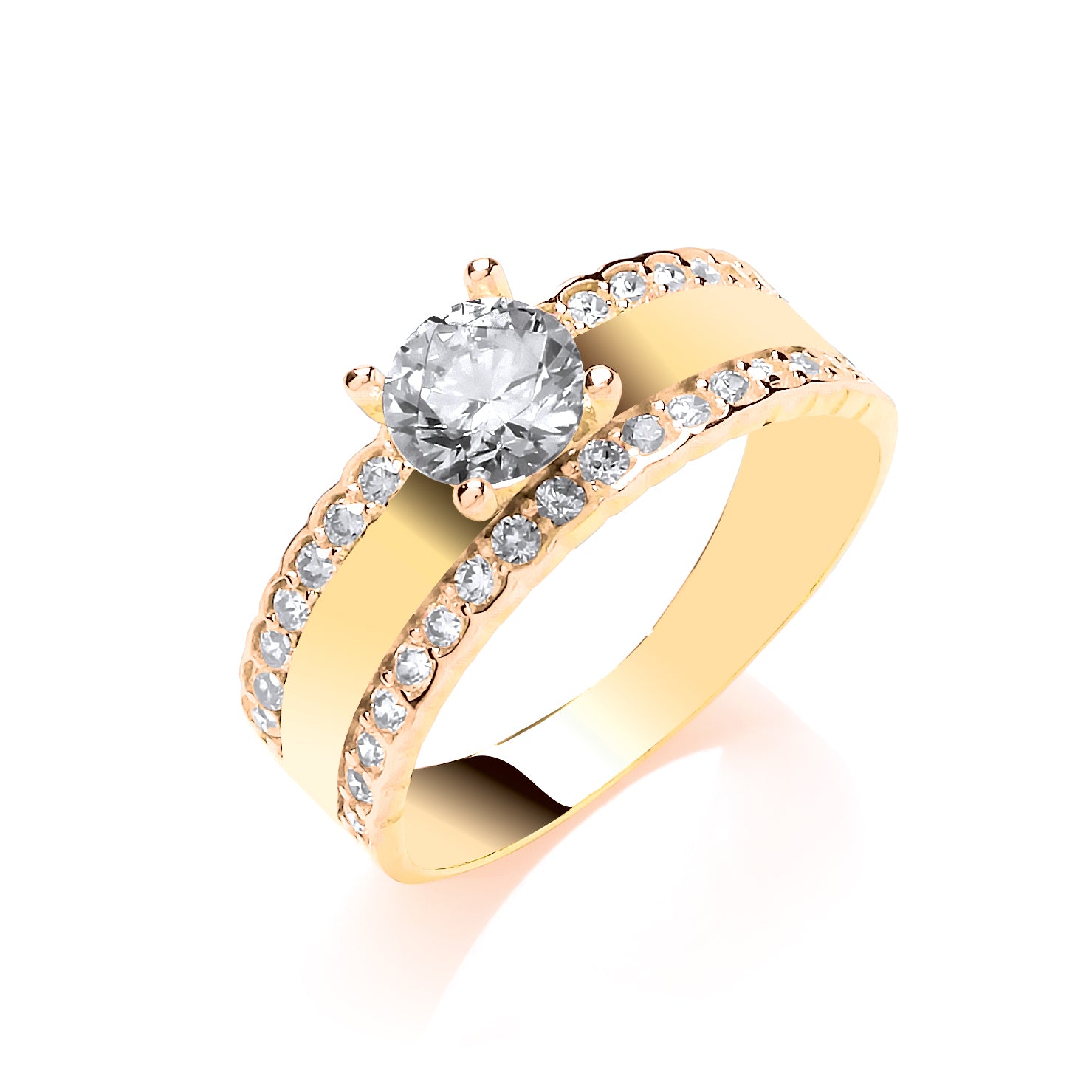 Y/G with Two Rows of Cz's Engagement Ring