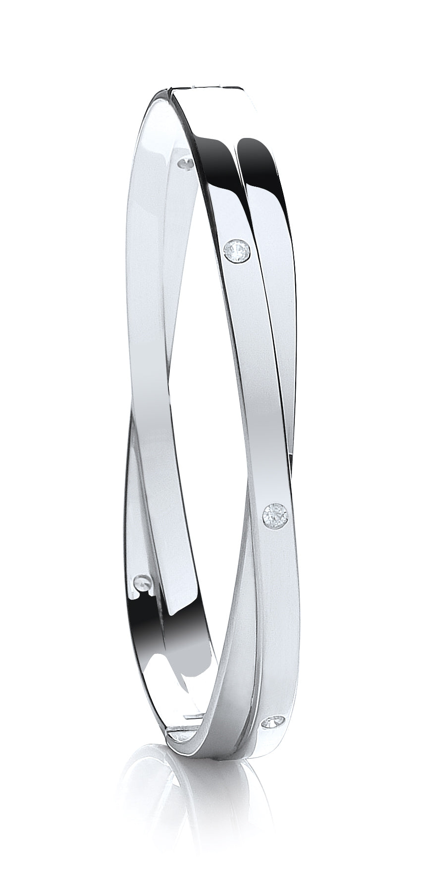 Silver Solid Cz Kiss Hinged Bangle