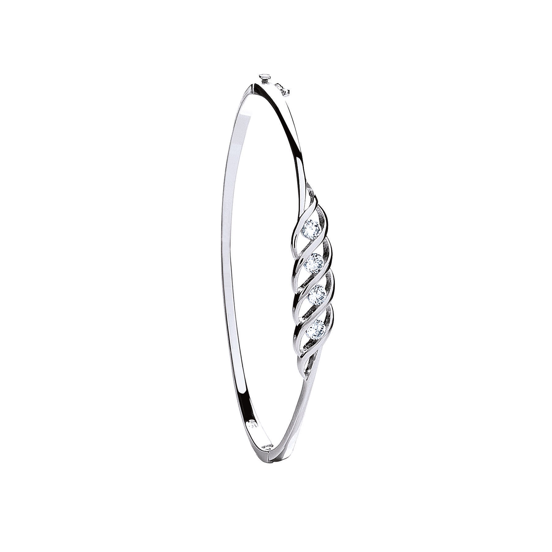 Silver Fancy Cz Hinged Bangle