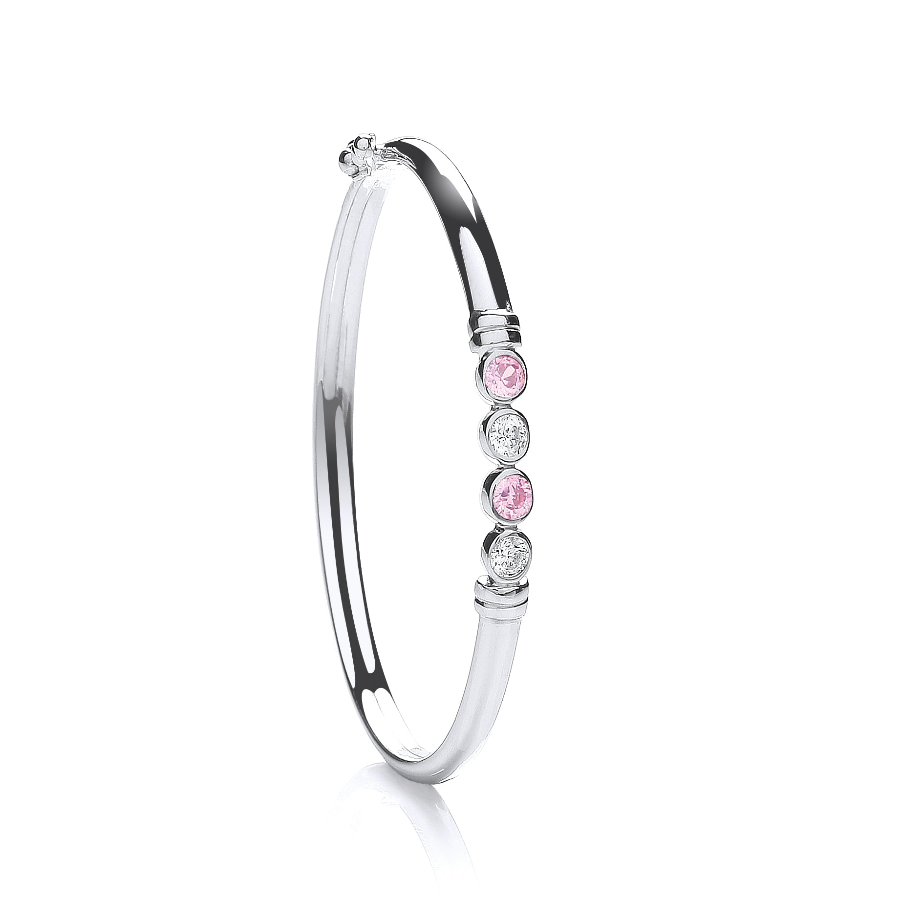 Silver Baby White & Pink Cz Bangle