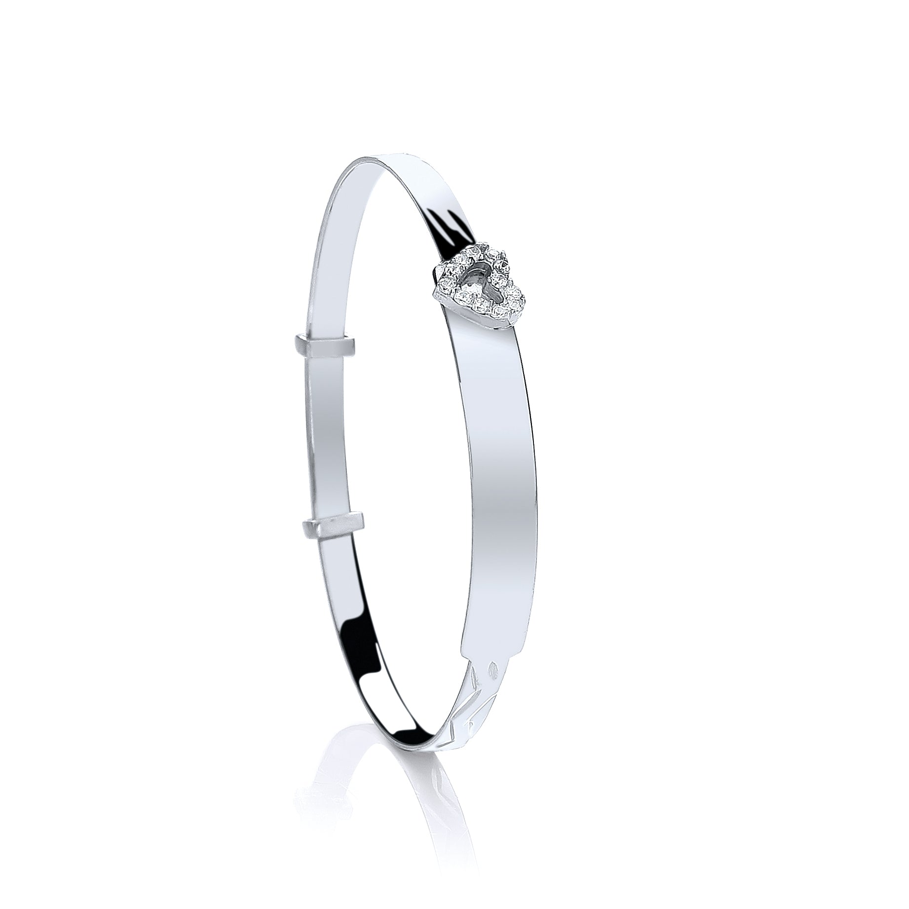 Silver Baby ID with Cz Heart Expandable Bangle