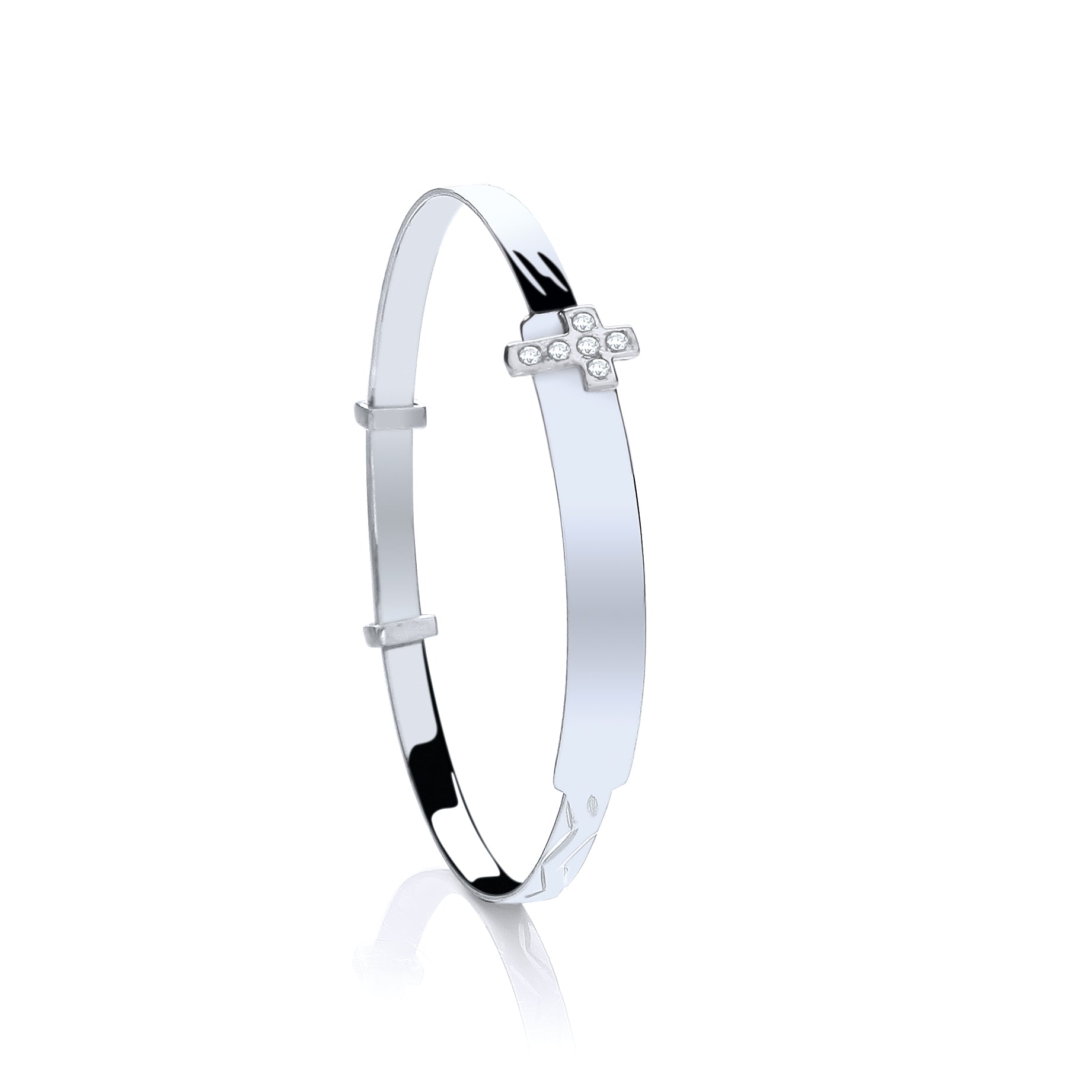 Silver Baby ID with Cz Cross Expandable Bangle