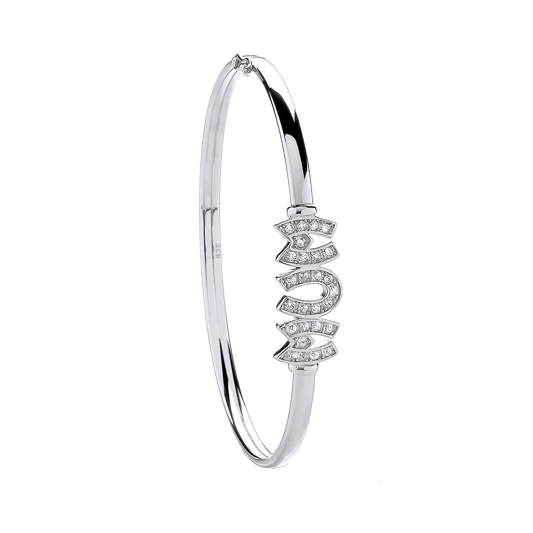 Silver Mum Cz Hinged Bangle